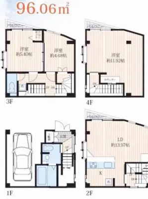 two versions of a house with different floor plans at \u6d45\u8349\u57084\u5c42\u72ec\u680b\u522b\u5885 \u514d\u8d39\u505c\u8f66\u573a \u8fd1\u8f66\u7ad9 \u53ef\u76f4\u8fbe\u673a\u573a in Tokyo