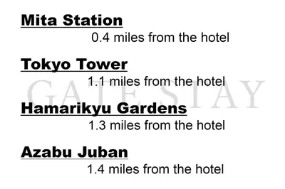 a screenshot of a cell phone with the number of miles from the hotel at MONday Apart Premium HAMAMATSUCHO in Tokyo