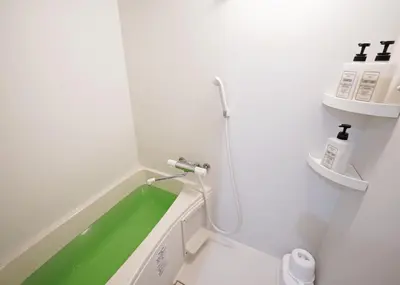 a bathroom with a tub with a green sink at \u30b9\u30dd\u30eb\u30c8\u6771\u4eac in Tokyo