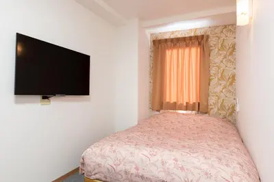 a bedroom with a bed and a flat screen tv at Otsuka Town Hotel in Tokyo