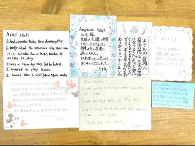 a table with some handwritten handwriting on paper at American Vintage Suite in Tokyo