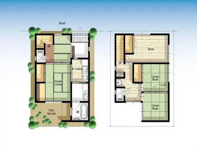 a floor plan and elevation of a house at YADOYA Karasumain in Tokyo