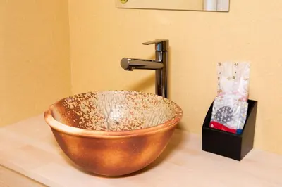 a bowl sink sitting on a counter next to a faucet at Wa no Kaede in Tokyo