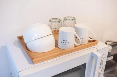 a shelf with three mugs and a blender on it at 3-40-8 / Vacation STAY 77968 in Tokyo