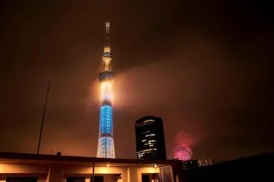 a view of the berlin tv tower at night at Oshiage Sky View Terrace Penthouse - brand new Hot Tab installed in 2025- in Tokyo