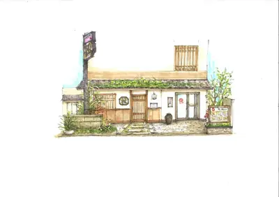 a drawing of a building with a store at Hotel Matsunoi in Tokyo