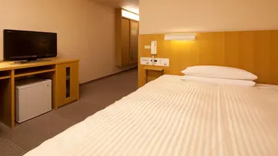 a hotel room with a large bed and a flat screen tv at Hotel Grand Hill Ichigaya in Tokyo