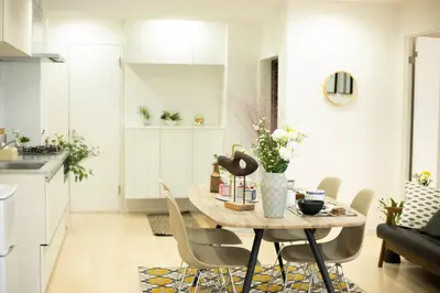 a kitchen and dining room with a table and chairs at \u5bc5\u30db\u30c6\u30eb \u53f0\u6771 Hotel \u5bc5 \u53f0\u4e1c Tora Hotel Taito C in Tokyo