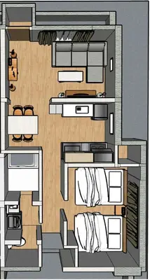 a floor plan of a bedroom with a bed at Noah Ikebukuro / Vacation STAY 7297 in Tokyo