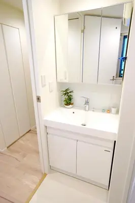 a bathroom with a white sink and a mirror at Jeffery Skytree Residence Tokyo in Tokyo