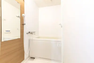 a bathroom with a shower with a sink and a mirror at \u30a2\u30f3\u30c9\u30b9\u30c6\u30a4\u767e\u4eba\u753a2\u4e01\u76eeA in Tokyo