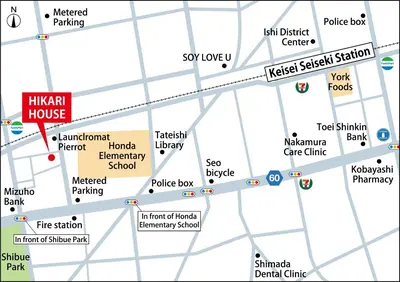 a map of the harlem house campus at Hikari House in Tokyo