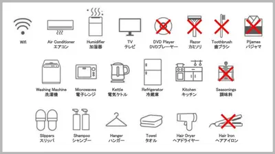 a set of icons for different types of symbols at ENGAWA & GIVE Nakano in Tokyo