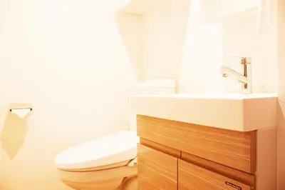 a bathroom with a toilet and a sink at Hotel Shu in Tokyo