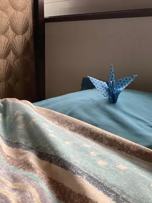 a blue star sitting on top of a bed at Kitazawa Cozy House in Tokyo