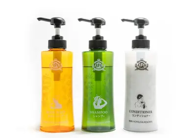 a group of three shampoo bottles sitting next to each other at APA Hotel Akihabara Ekikita in Tokyo