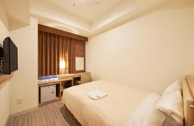 a hotel room with a bed and a television at Sotetsu Fresa Inn Kanda-Otemachi in Tokyo
