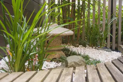 a garden with a bench and some plants at Ikebukuro Nigo in Tokyo