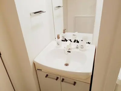 a bathroom with a white sink and a mirror at \u30d4\u30e9\u30cd\u30cf\u30a6\u30b9 in Tokyo