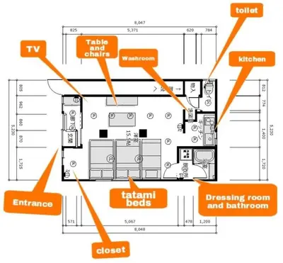 a floor plan of a house with diagrams of different elements at \u30d4\u30e9\u30cd\u30cf\u30a6\u30b9 in Tokyo