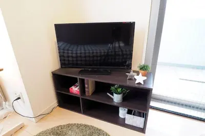 a television on a stand in a living room at \u6e0b\u8c37\u9053\u7384\u5742307 in Tokyo