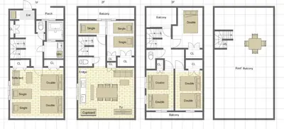 a plan of a building with different floors at ColorBee Shinjuku Yotsuya Big House in Tokyo