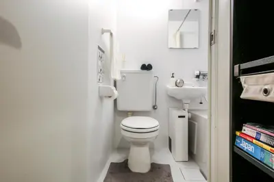 a small bathroom with a toilet and a sink at North Cottage Studio Apartment with private entrance in Tokyo