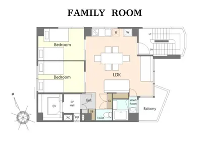 a floor plan of a family room with furniture at Futaba Hotel in Tokyo