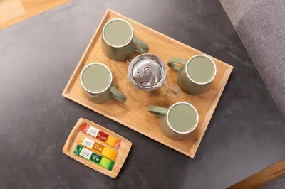 a tray with four coffee mugs and some condiments at winco - Vacation STAY 06660v in Tokyo