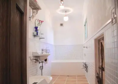 a white bathroom with a sink and a tub and a sink at TOKYO Ebisu! 2adults & 2kids Max4ppl FamilyOK! in Tokyo