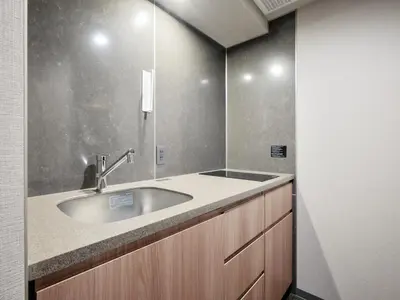 a bathroom with a sink and a shower at MONday Apart Premium Ginza Shintomicho in Tokyo