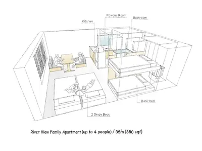 asectional drawing of a living room with furniture at MIMARU Tokyo Asakusa Station in Tokyo
