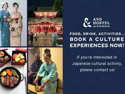 a collage of pictures of people and food andestival activities at &AND HOSTEL ASAKUSA KAPPABASHI in Tokyo