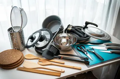 a pile of kitchen utensils on a table at La Krasse Skytree in Tokyo