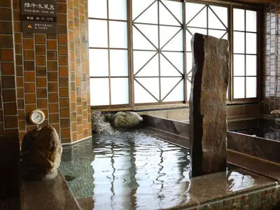 a pool of water in a room with a window at Dormy Inn Ikebukuro - Natural Hot Spring in Tokyo