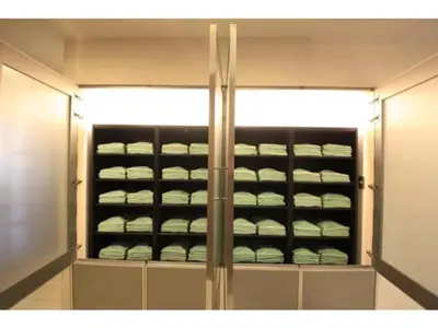 a cupboard filled with lots of towels at R&B Hotel Tokyo Toyocho - Vacation STAY 14234v in Tokyo