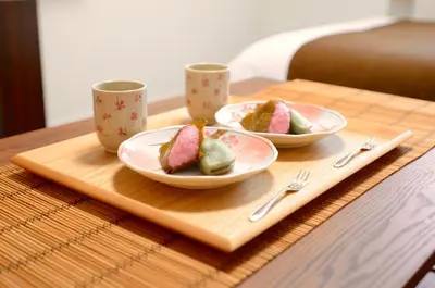 a tray with two plates of food on a table at FL Residence Asakusa in Tokyo