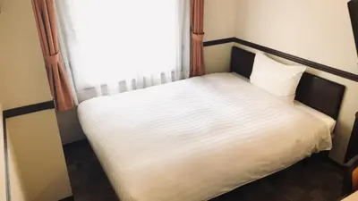 a small bed in a room with a window at Toyoko Inn Tokyo Shinagawa Konan-guchi Tennozu Isle in Tokyo