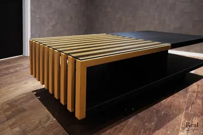 a wooden table sitting on top of a wooden floor at Real Life SANGENJAYA in Tokyo