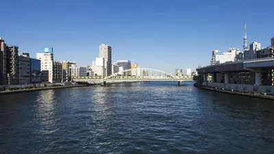 a view of a river in a city with a bridge at Toyoko Inn Tokyo Asakusa Kuramae No.2 in Tokyo