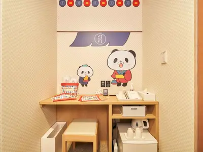 a toy room with a desk with a panda bear on the wall at Rakuten STAY Tokyo Asakusa Okaimono Panda Double Room in Tokyo