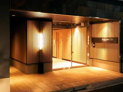 a hallway with doors and lights in a building at Rakuten STAY Tokyo Asakusa Twin Room with Unit Bath in Tokyo