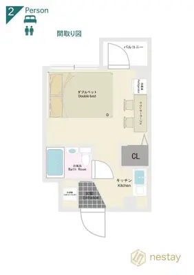 a floor plan of the bedroom unit of the apartment at nestay apartment tokyo ikebukuro in Tokyo