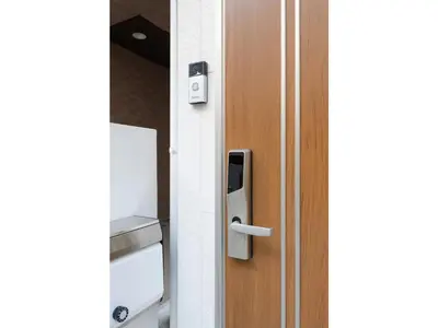 a wooden door with a lock on it at rakuna Inn Dou-sasazuka - Vacation STAY 47231v in Tokyo