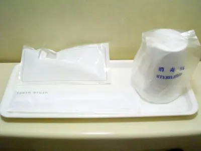 a plastic bag sitting on top of a white tray at Sky Heart Hotel Koiwa - Vacation STAY 49085v in Tokyo