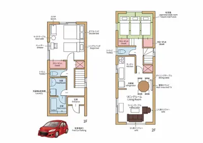 a floor plan of a house and a car at Shinjuku Sakaue House in Tokyo