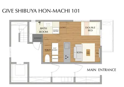 a floor plan of a tiny house at GIVE Shibuya Honmachi in Tokyo