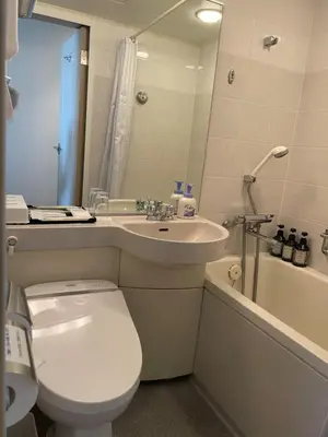 a bathroom with a toilet and a sink and a tub at Hotel Le Port Kojimachi in Tokyo