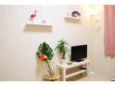 a living room with a tv and a table with plants at OHANA TOKYO HOUSE - Vacation STAY 71661v in Tokyo