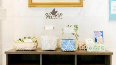 a shelf with plants in baskets and a water bottle at Toyoko Inn Tokyo Shinjuku Kabukicho in Tokyo